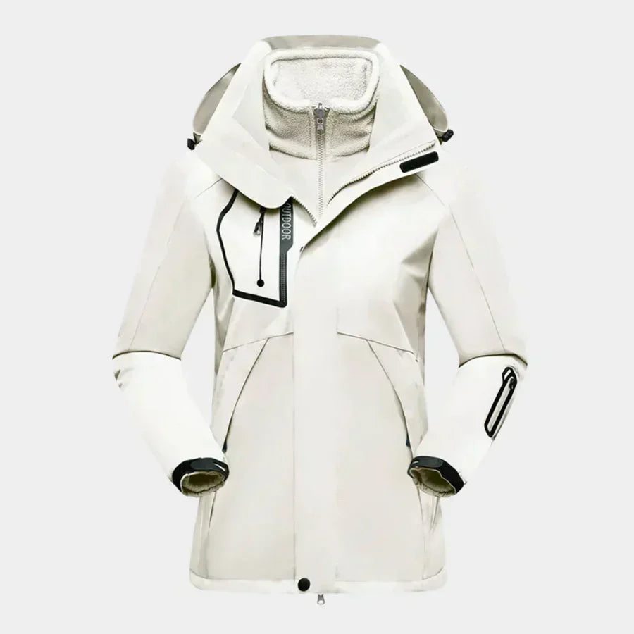 3-in-1 Waterproof Ski Jacket Women's Hooded Fleece Liner Black – Winter, Outdoor, Skiing
