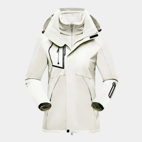 3-in-1 Waterproof Ski Jacket Women's Hooded Fleece Liner Black – Winter, Outdoor, Skiing