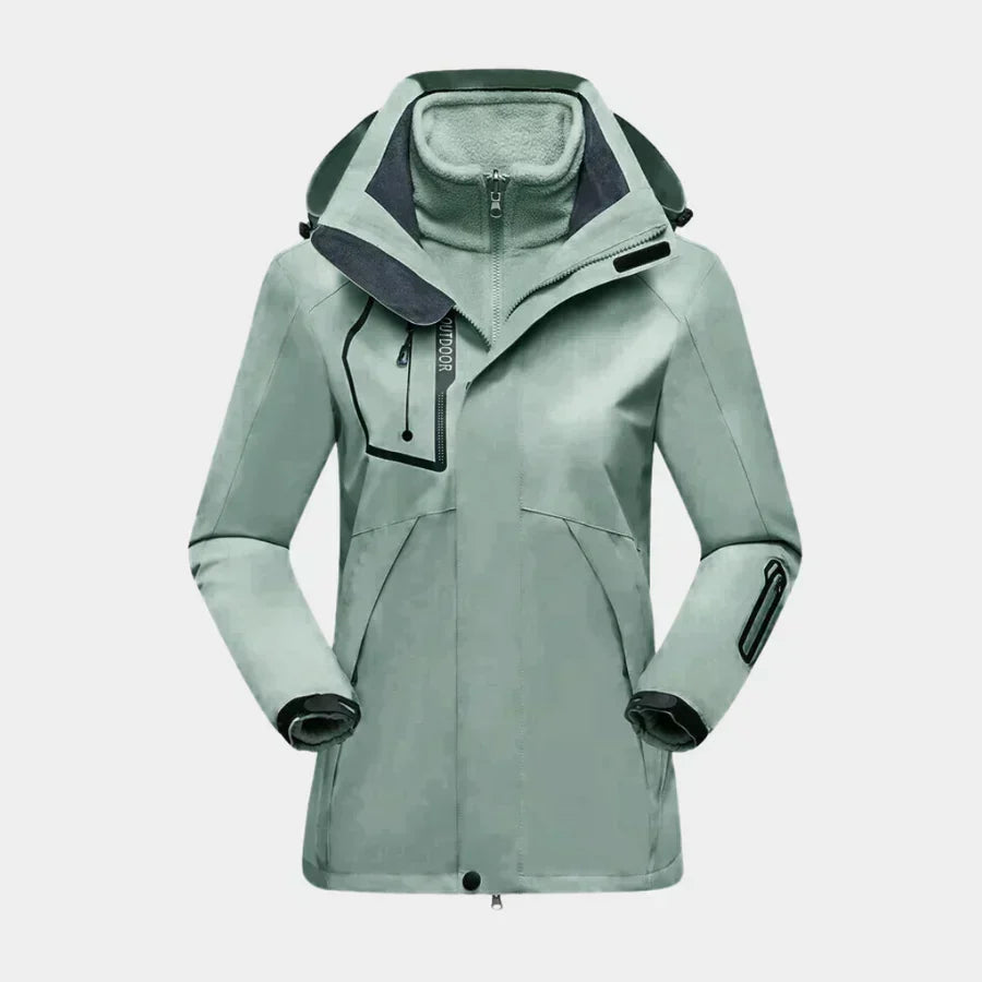 3-in-1 Waterproof Ski Jacket Women's Hooded Fleece Liner Black – Winter, Outdoor, Skiing