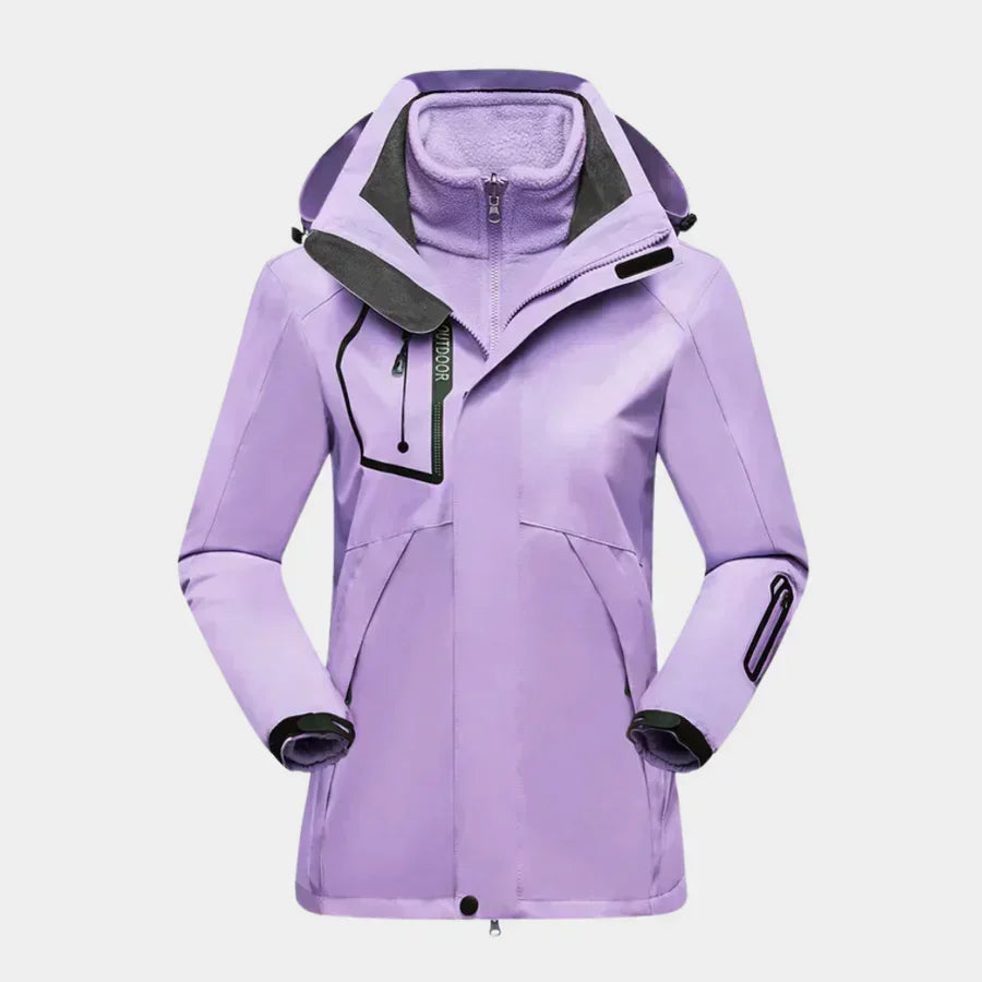 3-in-1 Waterproof Ski Jacket Women's Hooded Fleece Liner Black – Winter, Outdoor, Skiing