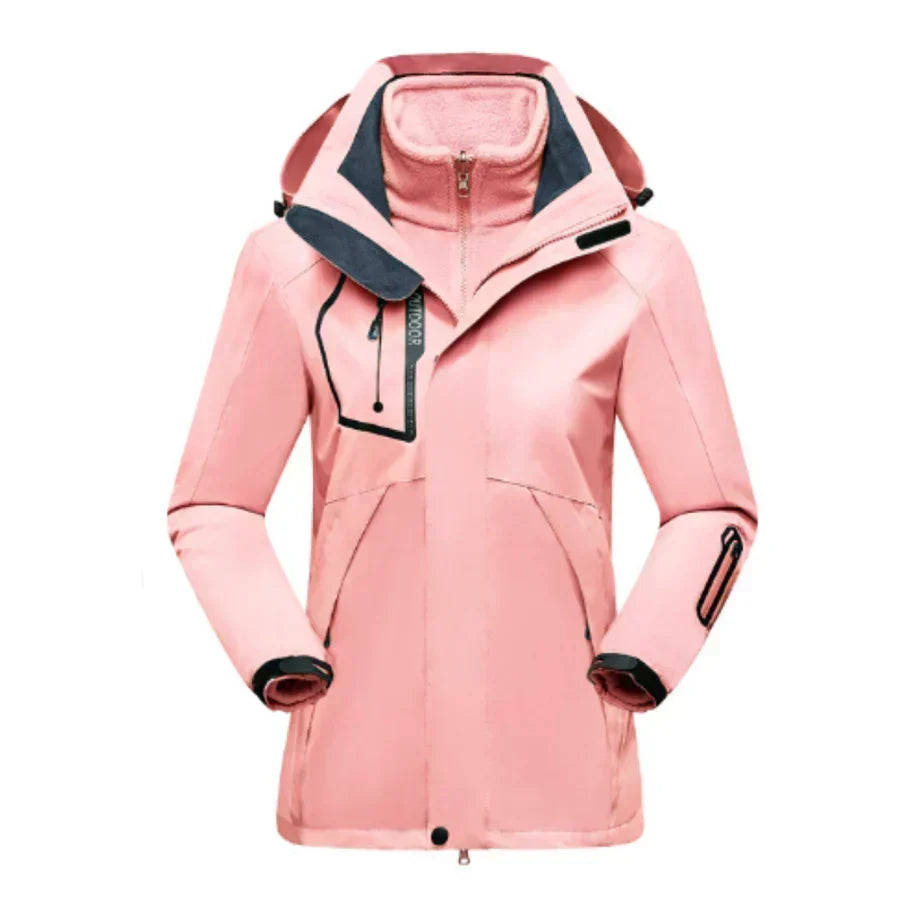 3-in-1 Waterproof Ski Jacket Women's Hooded Fleece Liner Black – Winter, Outdoor, Skiing