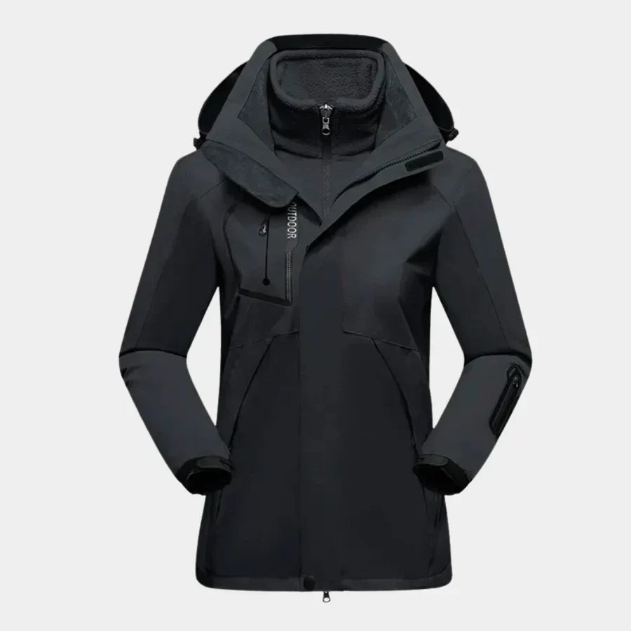 3-in-1 Waterproof Ski Jacket Women's Hooded Fleece Liner Black – Winter, Outdoor, Skiing