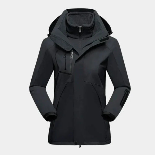 3-in-1 Waterproof Ski Jacket Women's Hooded Fleece Liner Black – Winter, Outdoor, Skiing