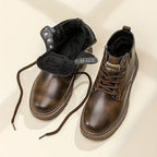 Ankle Boots Black Faux Leather Fleece-Lined Lace-Up Men's High-Top Winter Boots – Casual, Outdoor