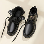 Ankle Boots Black Faux Leather Fleece-Lined Lace-Up Men's High-Top Winter Boots – Casual, Outdoor