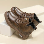 Ankle Boots Black Faux Leather Fleece-Lined Lace-Up Men's High-Top Winter Boots – Casual, Outdoor