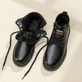 Ankle Boots Black Faux Leather Fleece-Lined Lace-Up Men's High-Top Winter Boots – Casual, Outdoor