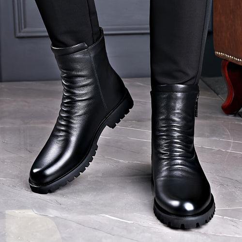 Ankle Boots Black Leather Side Zip Men's – Casual, Office, Gift · Faylori