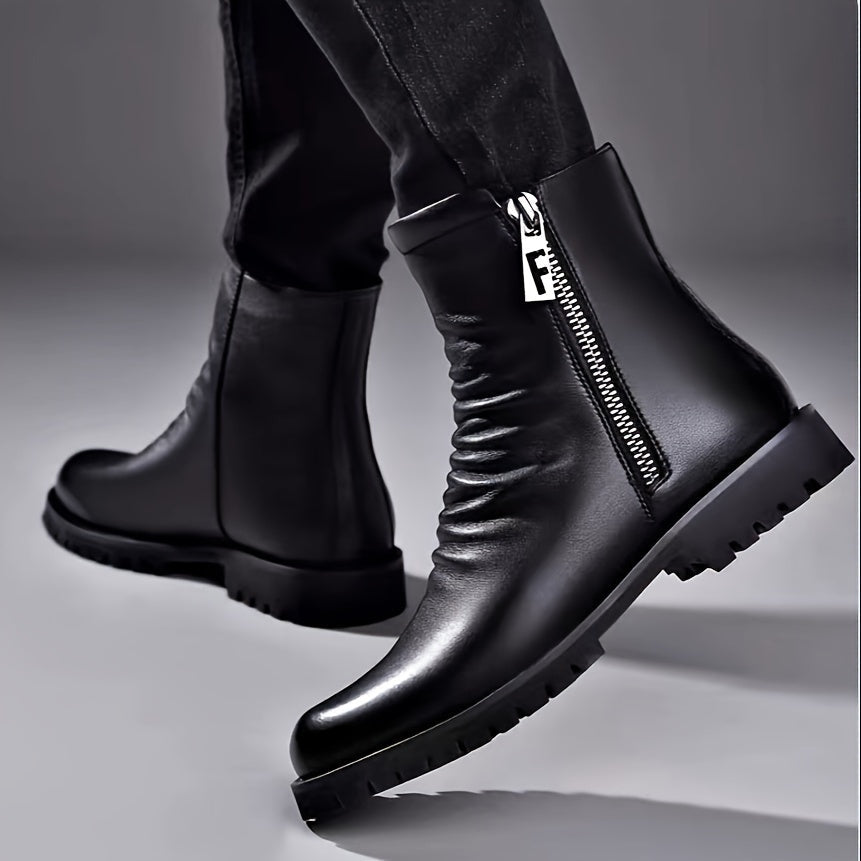 Ankle Boots Black Leather Side Zip Men's – Casual, Office, Gift · Faylori