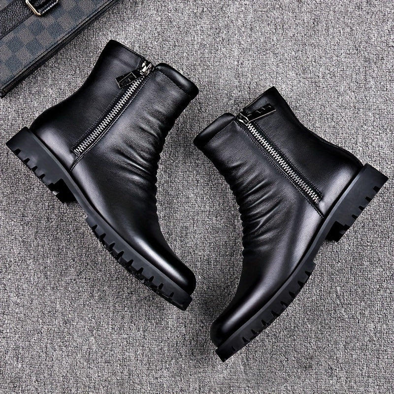Ankle Boots Black Leather Side Zip Men's – Casual, Office, Gift · Faylori