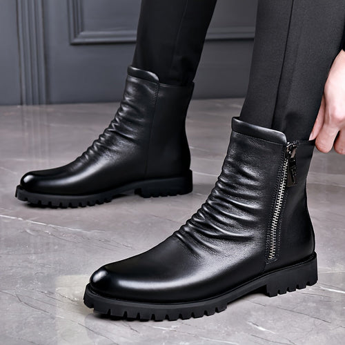 Ankle Boots Black Leather Side Zip Men's – Casual, Office, Gift · Faylori