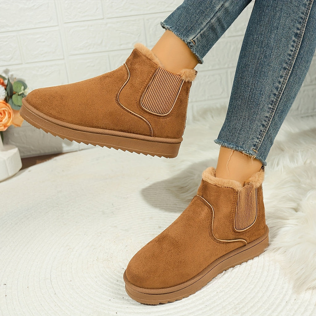 Ankle Boots Women's Black Plush Lined Platform Chelsea Snow Boots – Winter, Casual, Warm, Gift