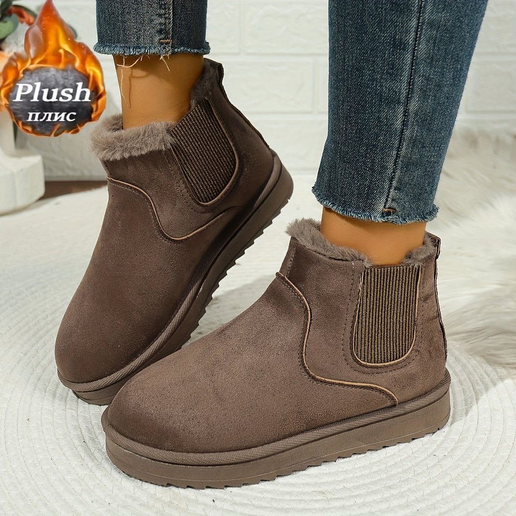 Ankle Boots Women's Black Plush Lined Platform Chelsea Snow Boots – Winter, Casual, Warm, Gift