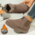 Ankle Boots Women's Black Plush Lined Platform Chelsea Snow Boots – Winter, Casual, Warm, Gift