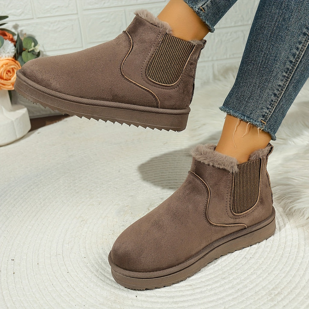Ankle Boots Women's Black Plush Lined Platform Chelsea Snow Boots – Winter, Casual, Warm, Gift