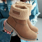 Ankle Boots Women's Fleece Cuff Block Heel Suede Winter Snow Booties – Casual, Cold Weather