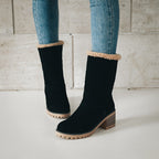 Ankle Boots Women's Fleece Cuff Block Heel Suede Winter Snow Booties – Casual, Cold Weather