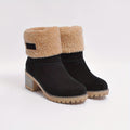 Ankle Boots Women's Fleece Cuff Block Heel Suede Winter Snow Booties – Casual, Cold Weather