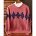 Argyle Crew Neck Sweater Men's Knit Long Sleeve Pullover – Casual, Office, Gift · Faylori