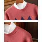 Argyle Crew Neck Sweater Men's Knit Long Sleeve Pullover – Casual, Office, Gift · Faylori