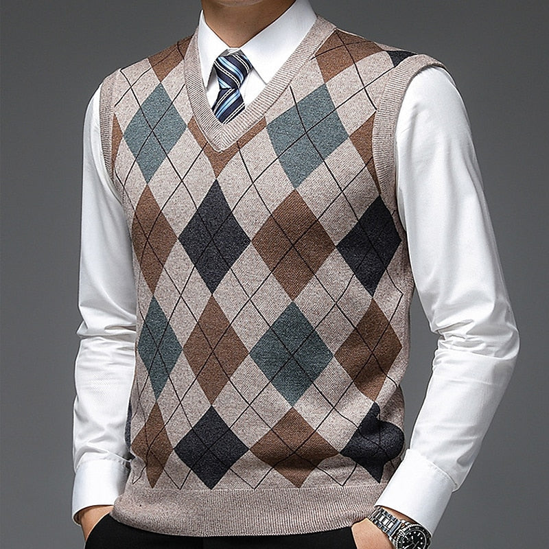 Argyle Sweater Vest Men's V-Neck Sleeveless Knit Pullover – Office, Casual · Faylori