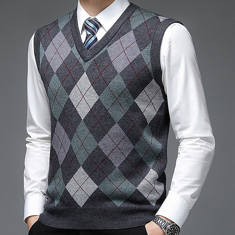 Argyle Sweater Vest Men's V-Neck Sleeveless Knit Pullover – Office, Casual · Faylori