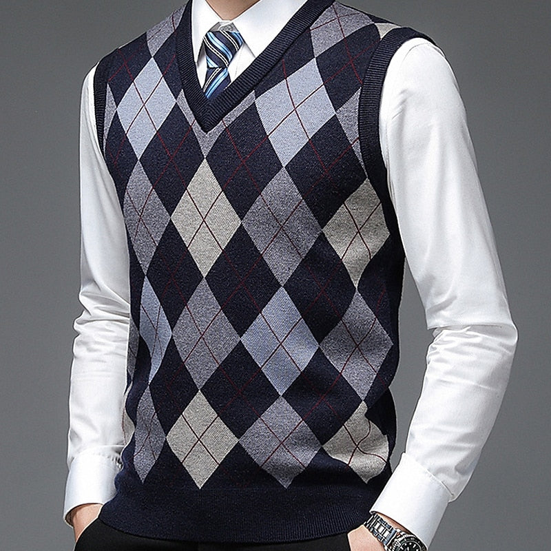 Argyle Sweater Vest Men's V-Neck Sleeveless Knit Pullover – Office, Casual · Faylori