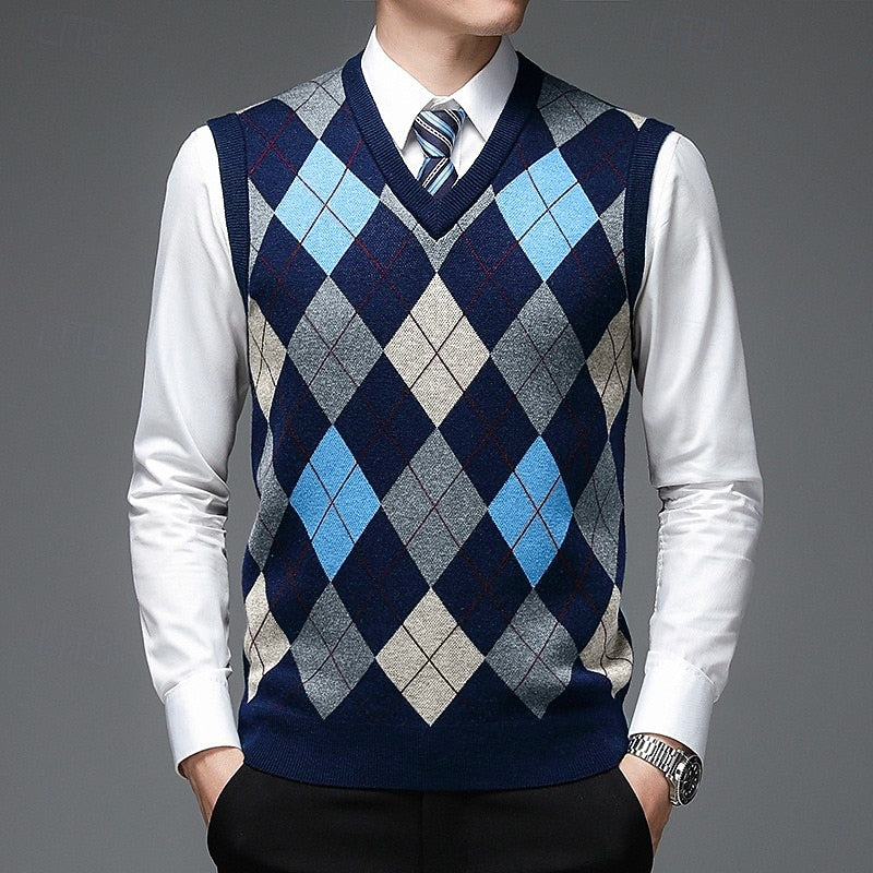 Argyle Sweater Vest Men's V-Neck Sleeveless Knit Pullover – Office, Casual · Faylori