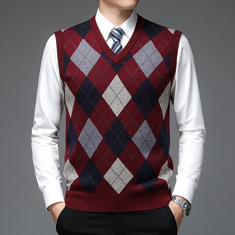 Argyle Sweater Vest Men's V-Neck Sleeveless Knit Pullover – Office, Casual · Faylori