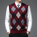 Argyle Sweater Vest Men's V-Neck Sleeveless Knit Pullover – Office, Casual · Faylori
