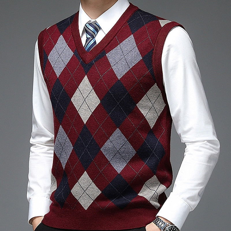 Argyle Sweater Vest Men's V-Neck Sleeveless Knit Pullover – Office, Casual · Faylori