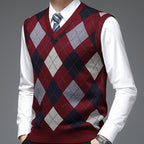 Argyle Sweater Vest Men's V-Neck Sleeveless Knit Pullover – Office, Casual · Faylori