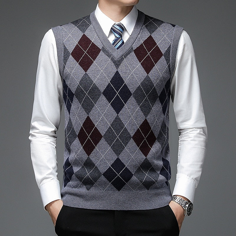 Argyle Sweater Vest Men's V-Neck Sleeveless Knit Pullover – Office, Casual · Faylori