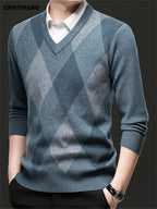 Argyle V-Neck Sweater Men's Knitted Pullover – Casual, Office · Faylori