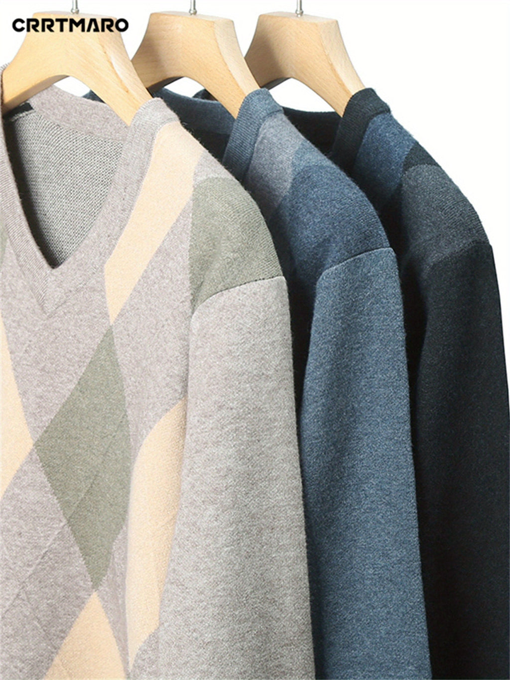 Argyle V-Neck Sweater Men's Knitted Pullover – Casual, Office · Faylori