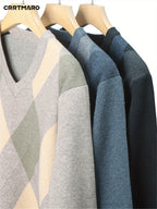 Argyle V-Neck Sweater Men's Knitted Pullover – Casual, Office · Faylori