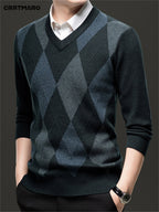 Argyle V-Neck Sweater Men's Knitted Pullover – Casual, Office · Faylori