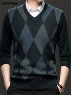 Argyle V-Neck Sweater Men's Knitted Pullover – Casual, Office · Faylori