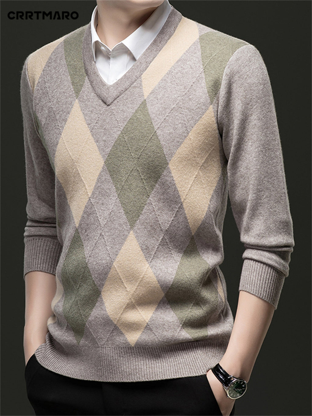 Argyle V-Neck Sweater Men's Knitted Pullover – Casual, Office · Faylori