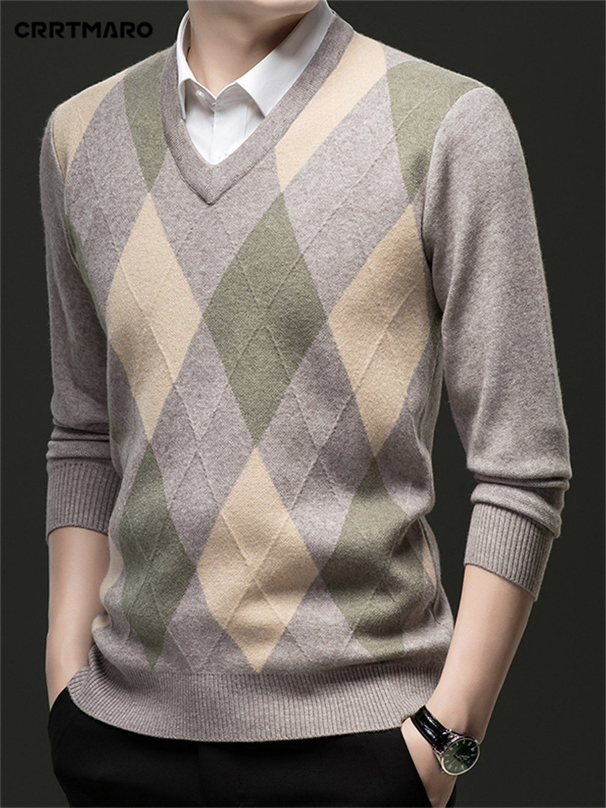 Argyle V-Neck Sweater Men's Knitted Pullover – Casual, Office · Faylori