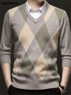 Argyle V-Neck Sweater Men's Knitted Pullover – Casual, Office · Faylori