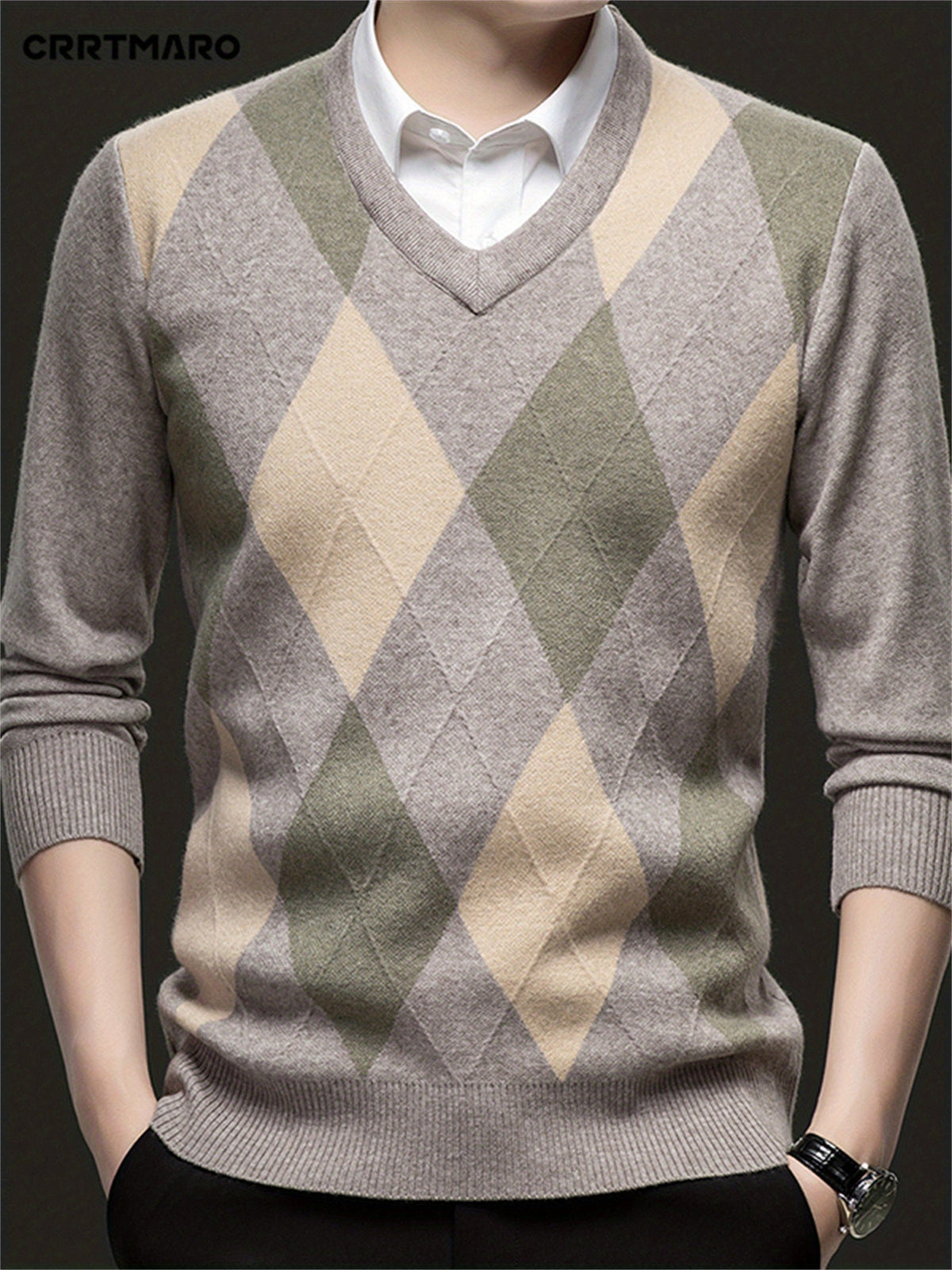 Argyle V-Neck Sweater Men's Knitted Pullover – Casual, Office · Faylori