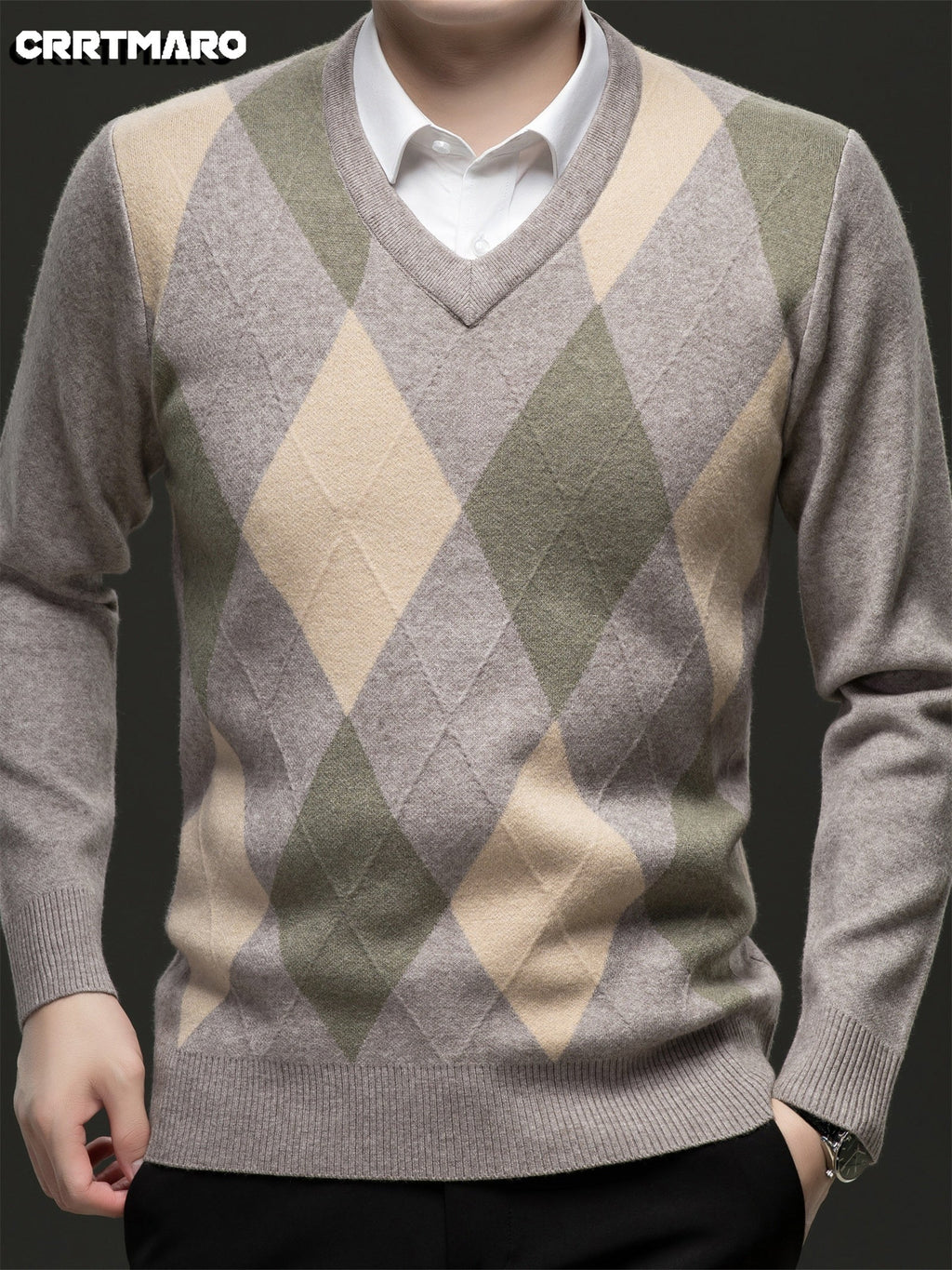 Argyle V-Neck Sweater Men's Knitted Pullover – Casual, Office · Faylori