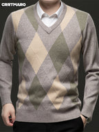 Argyle V-Neck Sweater Men's Knitted Pullover – Casual, Office · Faylori