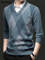 Argyle V-Neck Sweater Men's Knitted Pullover – Casual, Office · Faylori