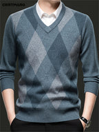 Argyle V-Neck Sweater Men's Knitted Pullover – Casual, Office · Faylori