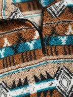 Aztec Fleece Pullover Men's Quarter-Zip Sherpa Sweatshirt Brown Teal – Casual, Winter Gift