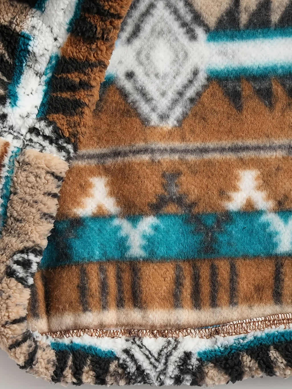 Aztec Fleece Pullover Men's Quarter-Zip Sherpa Sweatshirt Brown Teal – Casual, Winter Gift