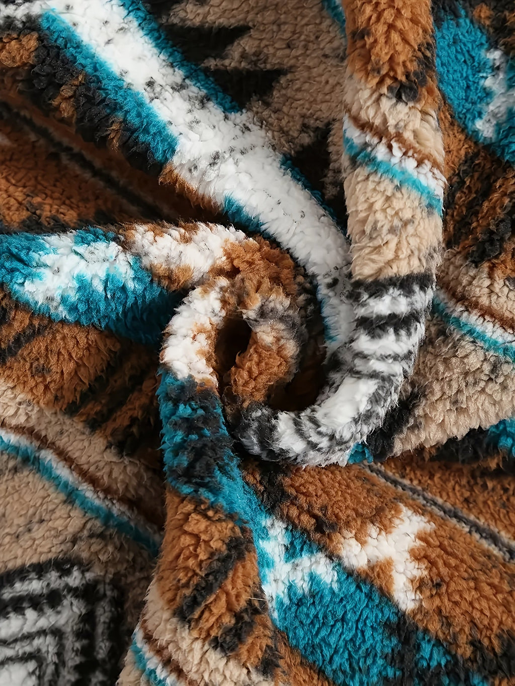 Aztec Fleece Pullover Men's Quarter-Zip Sherpa Sweatshirt Brown Teal – Casual, Winter Gift