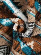 Aztec Fleece Pullover Men's Quarter-Zip Sherpa Sweatshirt Brown Teal – Casual, Winter Gift